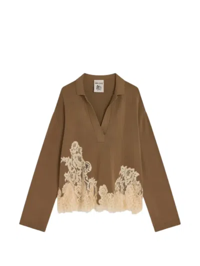 Semicouture V-neck Sweater In Brown