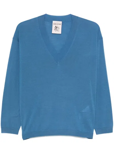 Semicouture V-neck Sweater In Blue