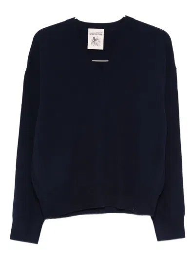 Semicouture V-neck Sweater In Blue