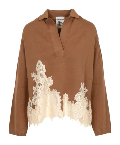 Semicouture V-neck Sweater In Brown