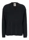 Semicouture Black Sweater With V Neck And Ribbed Trims In Wool Woman In Black