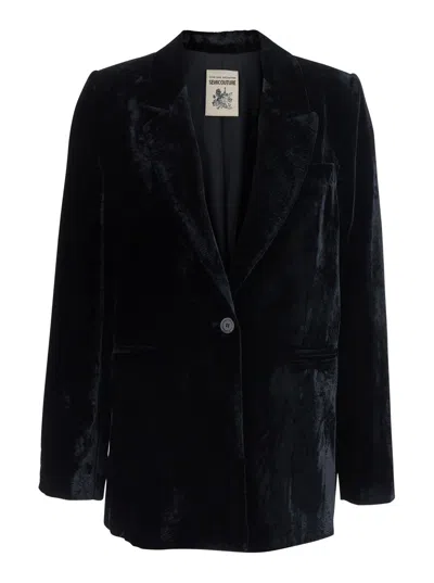 Semicouture Velvet Blazer With Elegant Lapel Details And Button Front For Women In Black