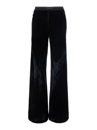 Semicouture Velvet Pants With Pockets And Straight Hems In Black
