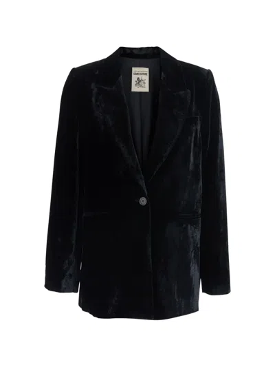 Semicouture Velvet-effect Single-breasted Jacket In Blue