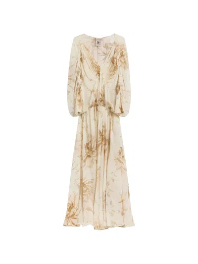 Semicouture Veronica Dress Long Length Floral Pleated In Neutral