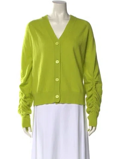 Pre-owned Semicouture Virgin Wool V-neck Sweater In Green