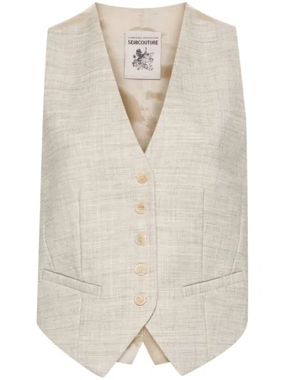 Semicouture Virgin Wool Waistcoat In Neutrals