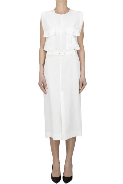 Semicouture Viscose And Linen Sheath Dress In White
