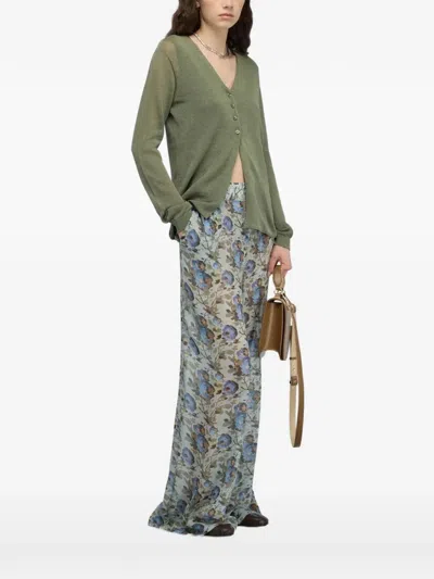 Semicouture V-neck Button-up Cardigan In Green