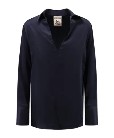 Semicouture V-neck Collar Top In Blue