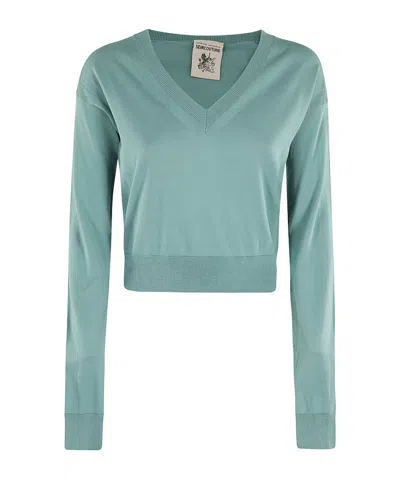Semicouture V-neck Long-sleeved Sweater In Green