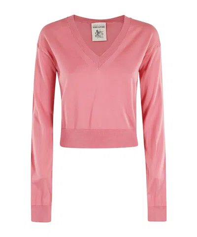 Semicouture V-neck Long-sleeved Sweater In Pink