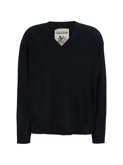 Semicouture Jade V-neck Sweater In Black
