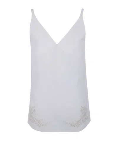 Semicouture Linen Top V Neckline Embroidered Straps In White