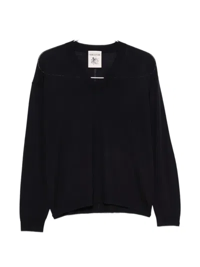 Semicouture V-neck Wool Sweater In Black