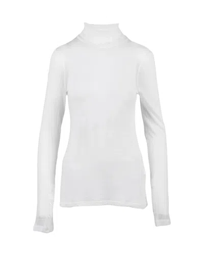 Semicouture White Brushed Wool-blend High Neck T-shirt
