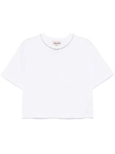Semicouture White Cotton T-shirt With Inserts