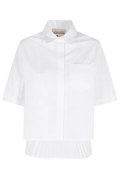 Semicouture White Dominga Pleated Bottom Half-sleeve Cotton Shirt