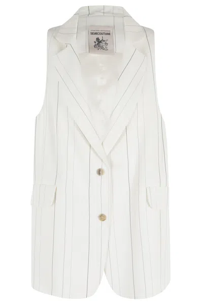 Semicouture White Elenoir Reverse Front-button Wool-blend Vest