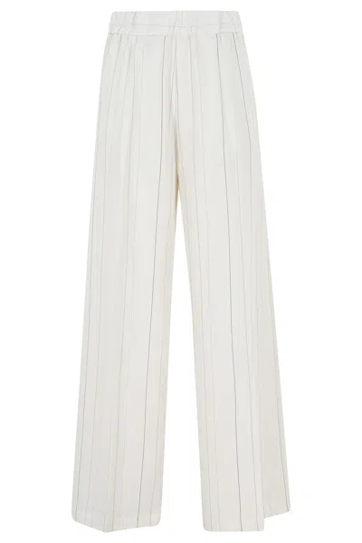 Semicouture White Jhonny Pinstriped Elastic-waist Wool-blend Shorts