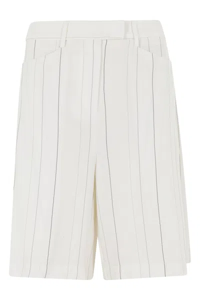 Semicouture White Paloma Pinstriped Wool-blend Viscose Shorts