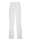 SEMICOUTURE WHITE PANTS WITH BELT LOOPS AND PENCE DETAILS IN LINEN WOMAN