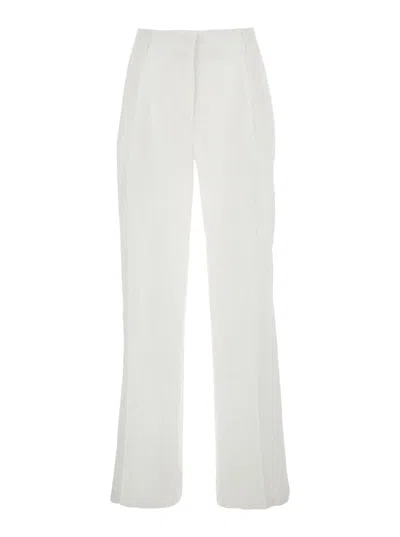 SEMICOUTURE WHITE PANTS WITH BELT LOOPS AND PENCE DETAILS IN LINEN WOMAN