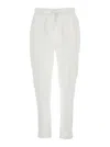 Semicouture White Pants With Elastic Waist With Drawstring In Linen Woman In White