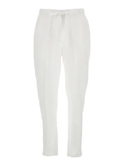 SEMICOUTURE WHITE PANTS WITH ELASTIC WAIST WITH DRAWSTRING IN LINEN WOMAN