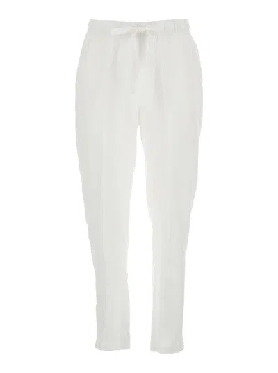 SEMICOUTURE WHITE PANTS WITH ELASTIC WAIST WITH DRAWSTRING IN LINEN WOMAN