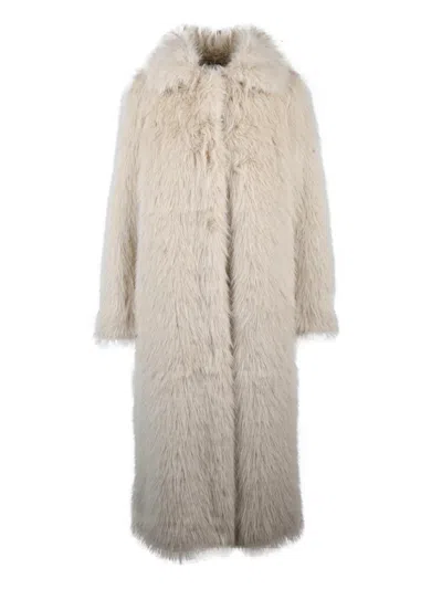 Semicouture White Polyester Faux Fur Coat In Gray