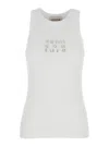 Semicouture White Ribbed Top With Logo Detail On The Front In White