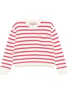 Semicouture Rita White Cotton Sweater With Red Stripes And Inserts