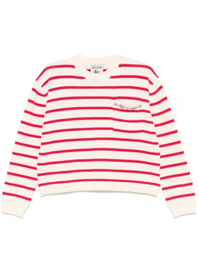 SEMICOUTURE WHITE RITA STRIPED COTTON SWEATER