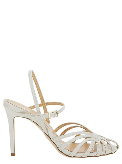 Semicouture White Sandals With Front Cage In Patent Leather Woman