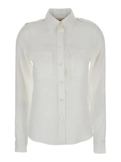 SEMICOUTURE WHITE SHIRT WITH POINTED COLLAR AND PATCH POCKETS ON THE CHEST