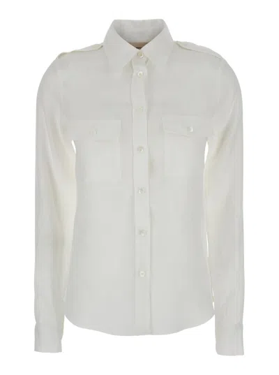 Semicouture White Shirt With Pointed Collar And Patch Pockets On The Chest In Linen Woman