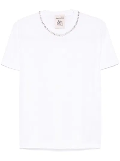 Semicouture White Short-sleeve T-shirt With Inserts