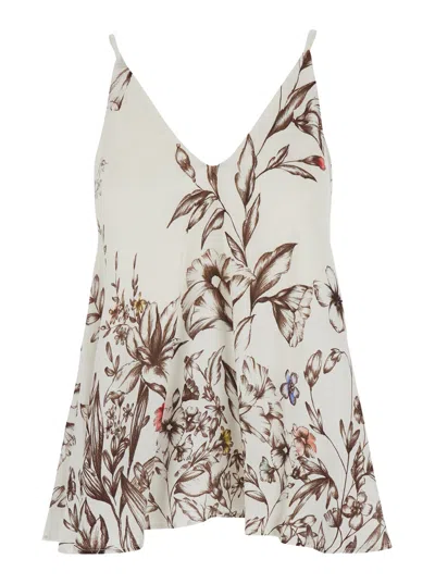 Semicouture White Sleeveelss Top With Spaghetti Straps And All-over Print In Viscose Woman