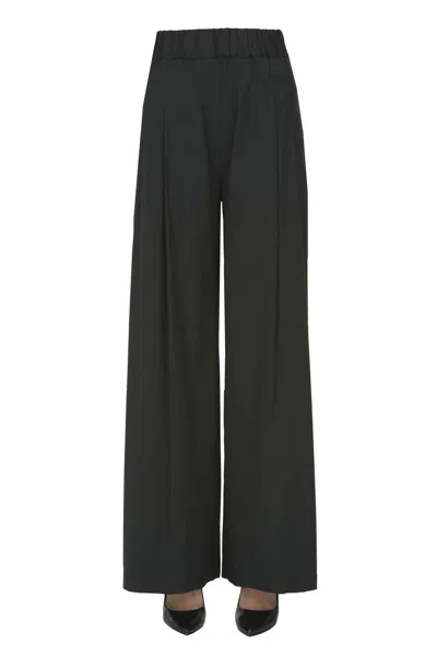 Semicouture Wide Leg Cotton Trousers In Black