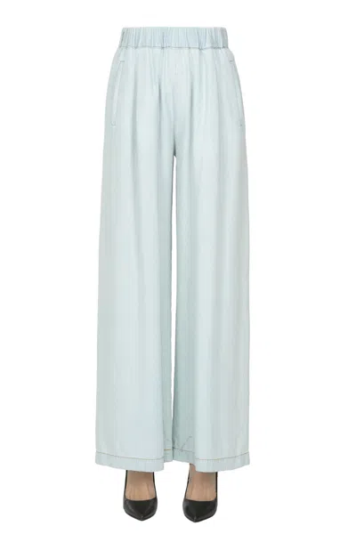 Semicouture Wide Leg Lyocell Trousers In Blue