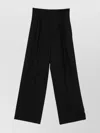 Semicouture Wide Leg Pleated Trousers With Belt Loops In Black