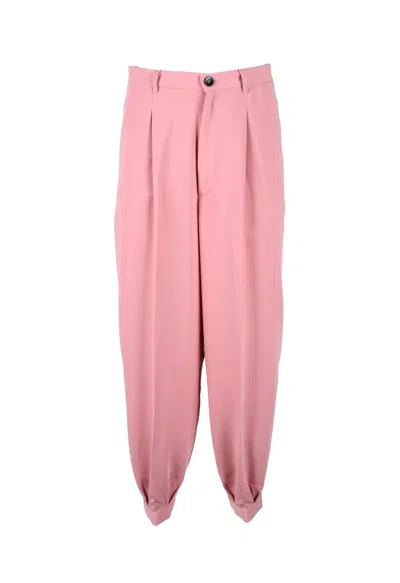 Semicouture Wide-leg Pink Trousers With High Waist And Cuffed Hems