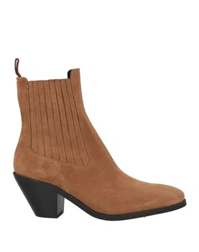 Semicouture Woman Ankle Boots Camel Size 8 Leather In Brown