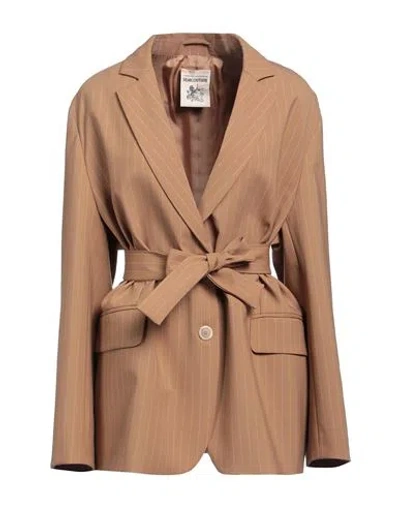 Semicouture Woman Blazer Camel Size 2 Polyester, Virgin Wool, Elastane In Brown