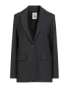 Semicouture Woman Blazer Charcoal Size 4 Polyester, Virgin Wool, Elastane In Black