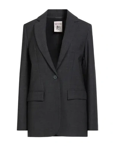 Semicouture Woman Blazer Charcoal Size 4 Polyester, Virgin Wool, Elastane In Black