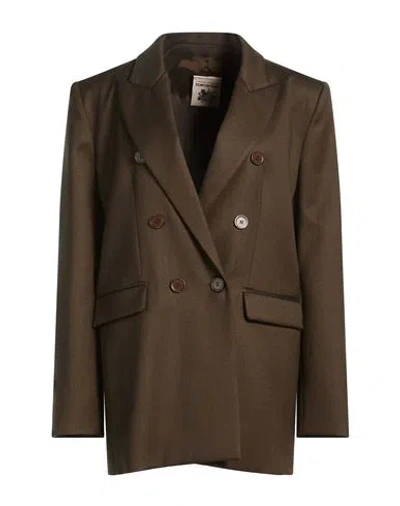 Semicouture Woman Blazer Dark Green Size 8 Virgin Wool, Polyester, Viscose, Elastane In Brown