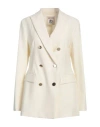 Semicouture Woman Blazer Ivory Size 10 Polyester, Virgin Wool, Elastane