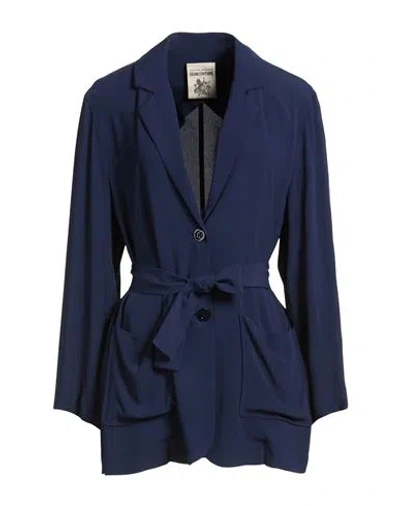 Semicouture Woman Blazer Navy Size 4 Acetate, Silk In Blue